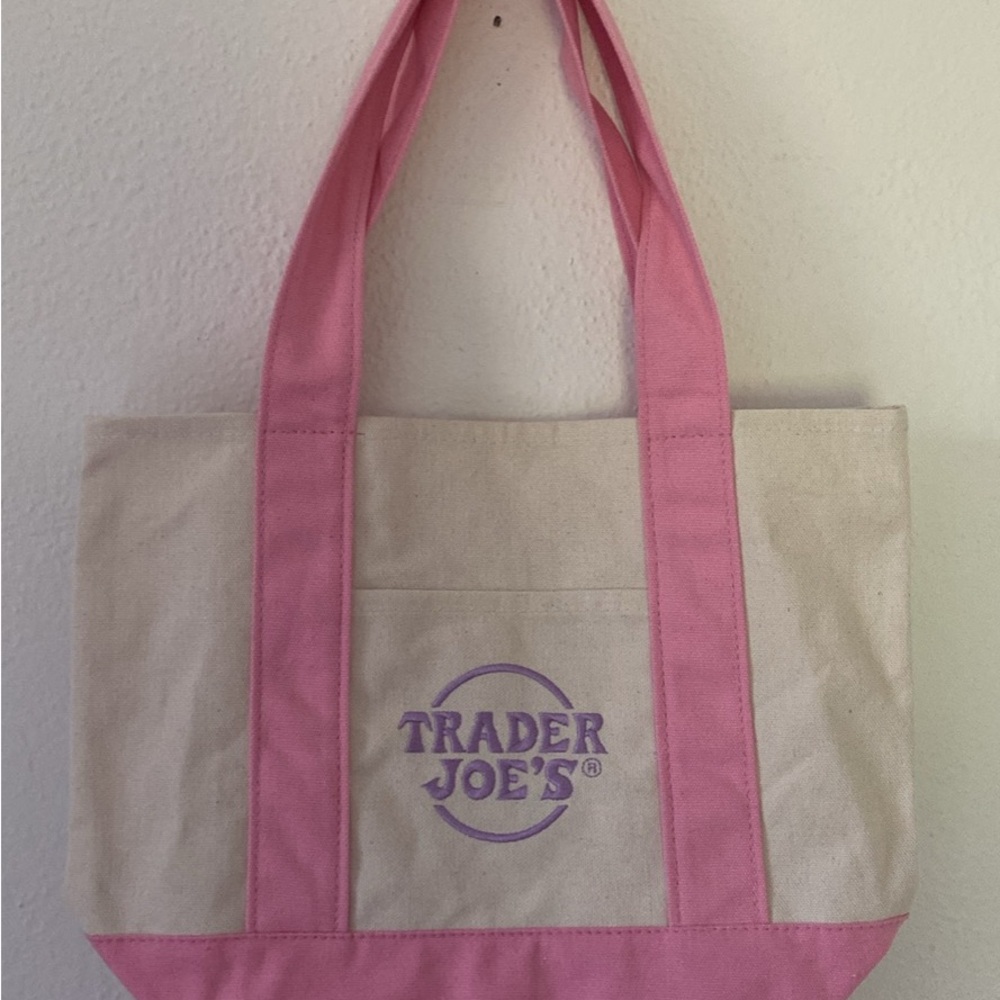 Trader Joe's Pink and Cream Canvas Tote Bag